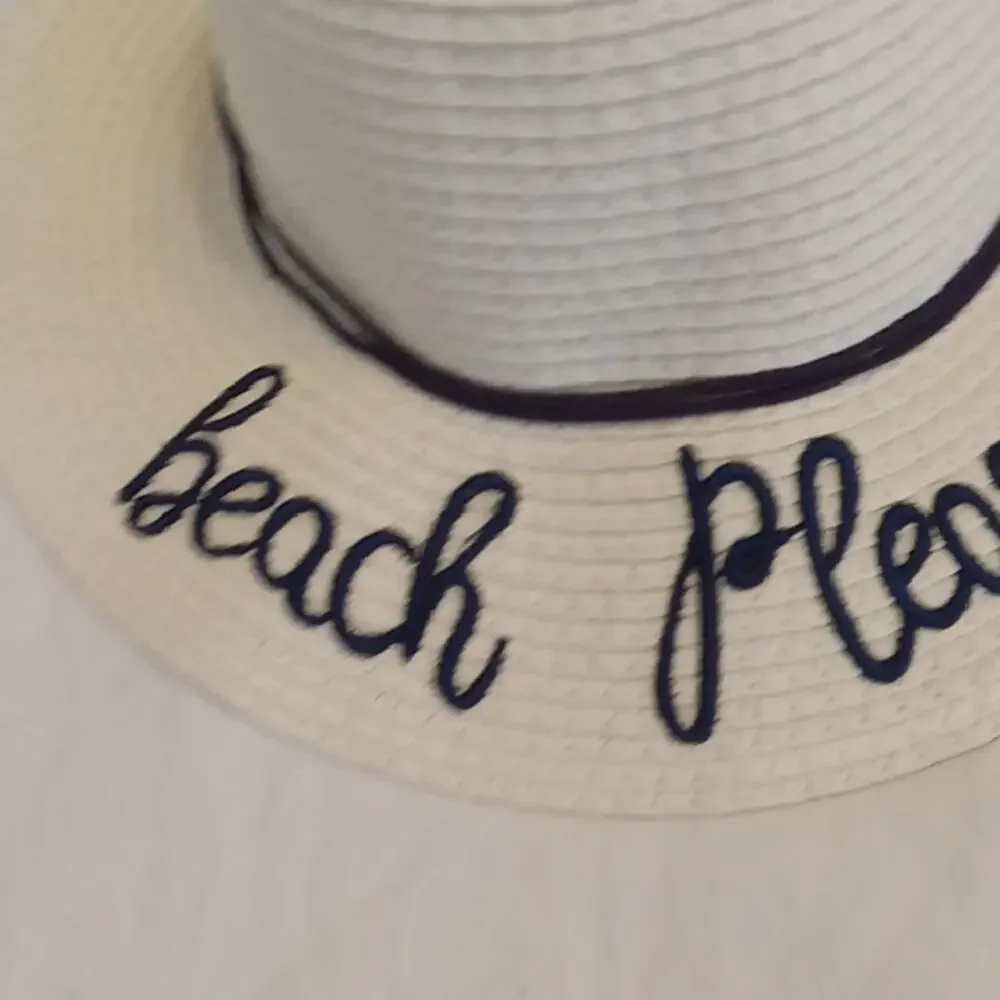 Girl's White Sun Hat with Navy Accents - Beach Ready!